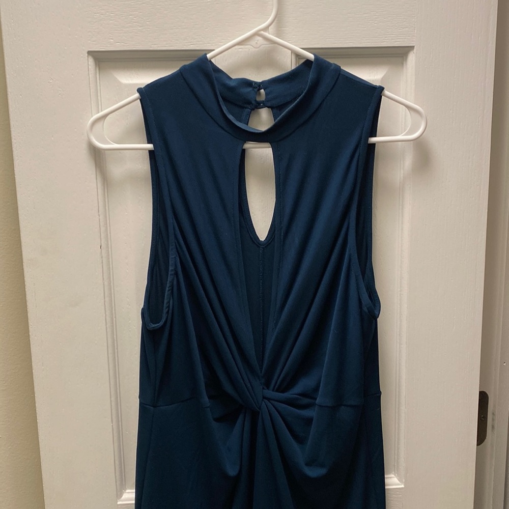 Green/Blue Twist Front Midi Dress